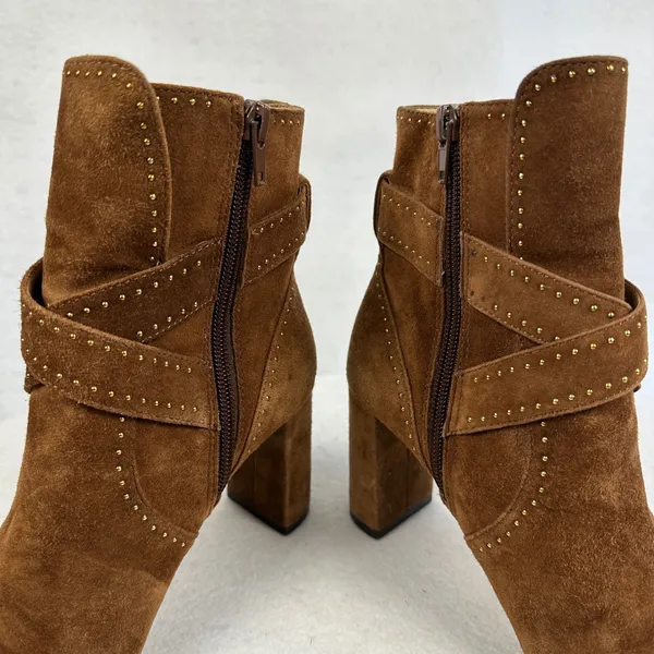 Ann Taylor‎ Brown Suede Studded Buckle Ankle Boots Women 6M Block Heel Moto Boho - Image 5