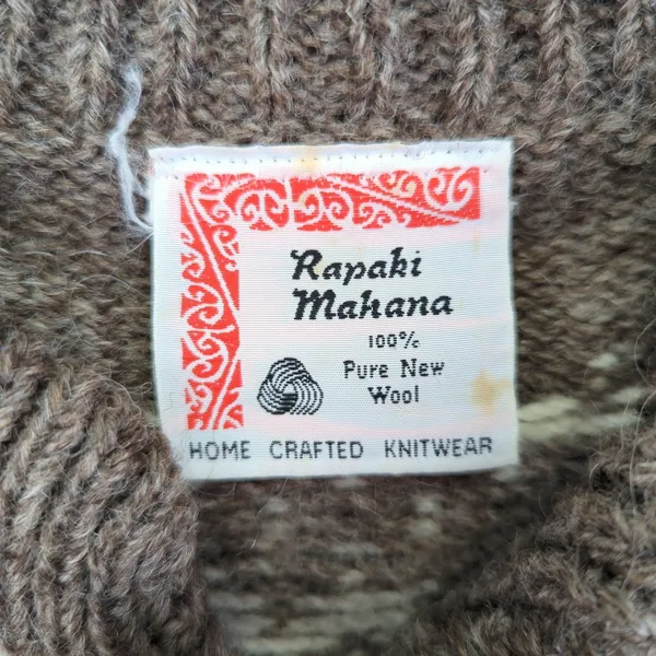 Vintage Rapaki Mahana Pure‎ Wool Cardigan Women's Medium NZ Brown Cream Knitwear - Image 7
