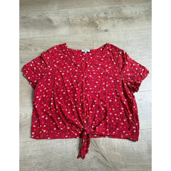EUC Women Madewell Novel Tie-Front Top floral Prairie Posies vneck viscose sz XL - Image 2
