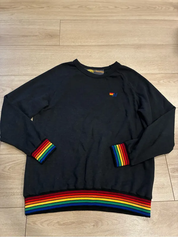 Aviator Nation Women’s Rainbow Rib Crew Neck Sweatshirt Charcoal Gray Size M - Image 3