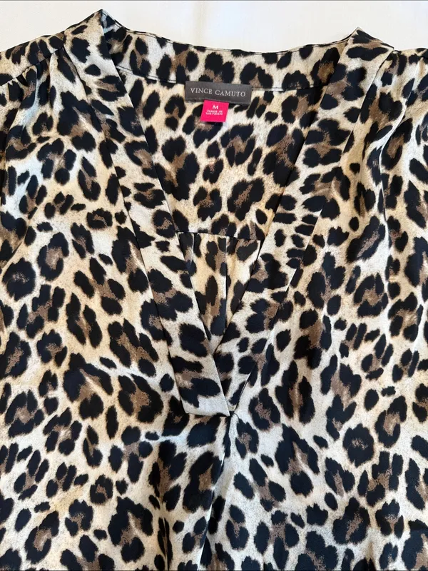 Vince Camuto Leopard Print Sleeveless V-Neck Top - Beige, Black - Image 3