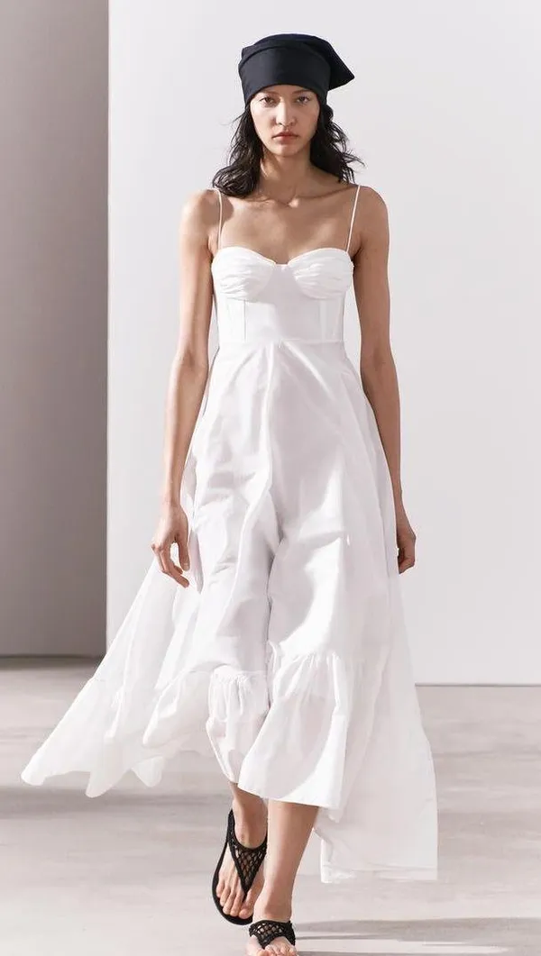 Zara dress maxi poplin ruffle flowy white corset bohemian summer vacation - Image 19