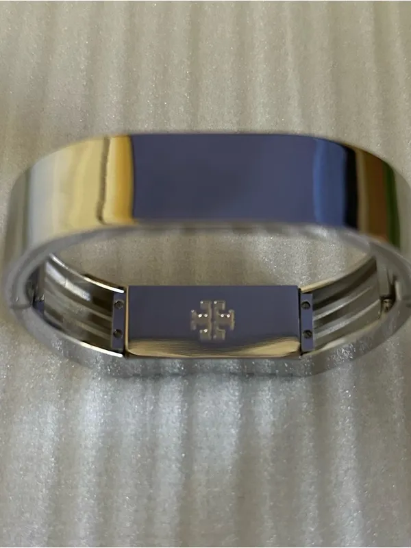 Tory Burch X Fitbit Silver Tone Metal Geometric Hinged Bangle Bracelet - Image 9