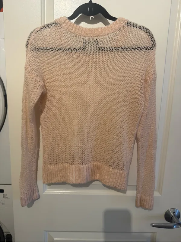 Abercrombie & Fitch Pale Pink Open-Knit Crewneck Sweater - Image 6