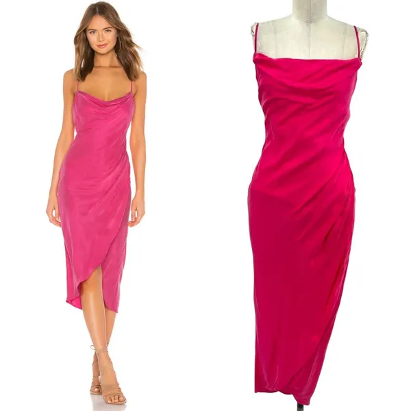 Lovers and Friends Noah‎ Wrap Dress Slip Sleeveless Satin Hot Pink Size Small - Image 2