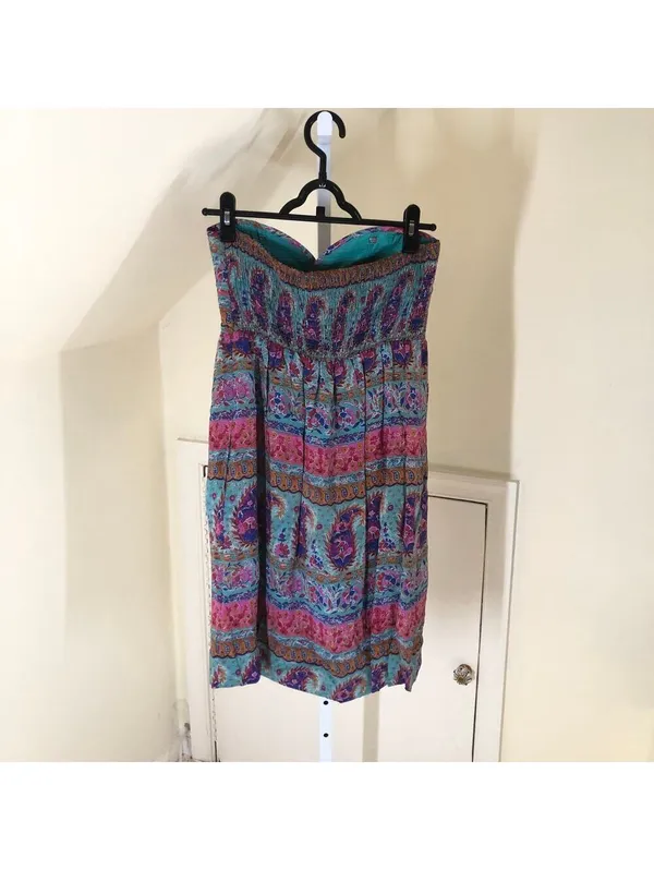 Anthropologie Maple EUC Women's Jewel Tone Paisley Silk Strapless Dress 4 - Image 2