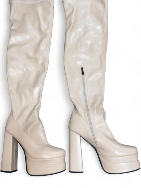 Beige Thigh High Platform boots Tan Size 7.5 - Image 4