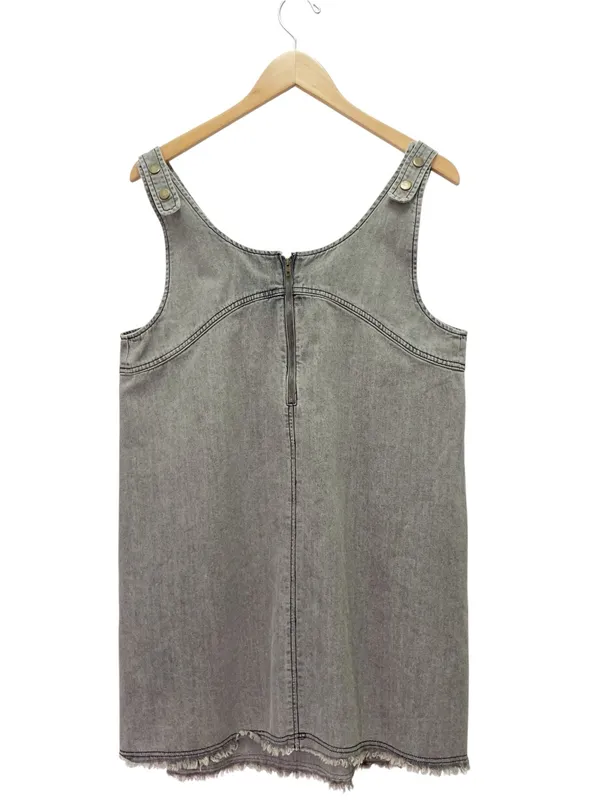 Natural Life JJ Denim Jumper Dress Large Stone Gray Frayed Hem Pinafore Pockets - Image 3