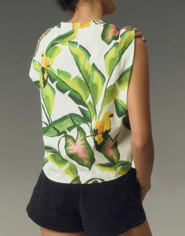 Farm Rio Tropical Foliage Cotton Tee, Size S - Image 3