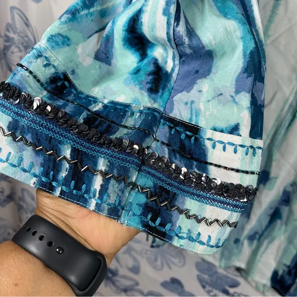 Soft Surroundings Blue Patterned Top SZ:M - Image 4