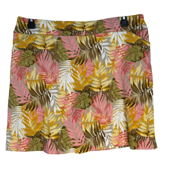 Coral Bay Womens Skort Tropical Leaf Print A-Line Pull‎ On Size L Shorts under - Image 9