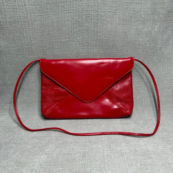 Vintage‎ Red Faux Leather Envelope Clutch Shoulder Bag Y2K Retro Red Purse - Image 2