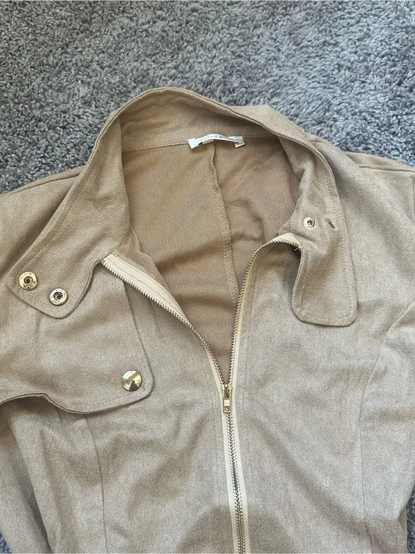 Long Sleeve Tan Belted Trench Dress - Image 4