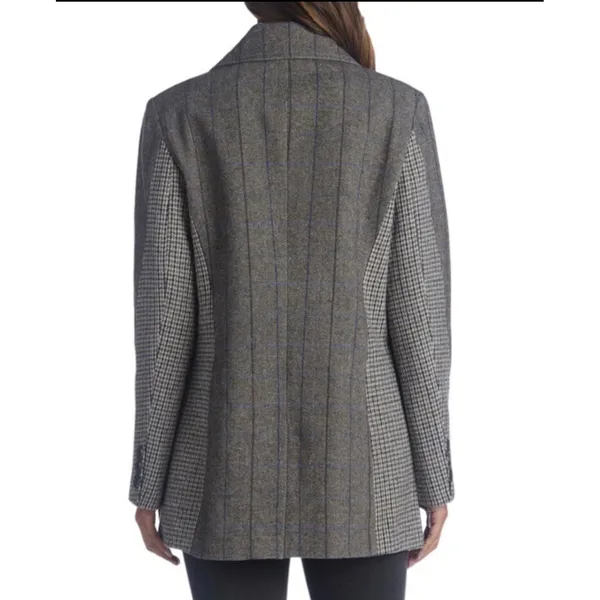 7‎ For All Mankind Womens Mixed Pattern Double Breasted Blazer Gray Wool Blend L - Image 2