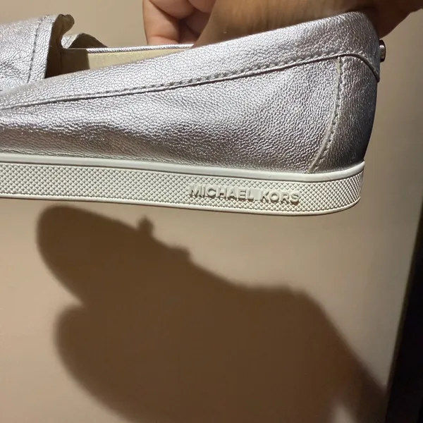 Michael Kors Loafers‎ Size 9 Leather Silver Metallic Callahan Moccasins U - Image 11