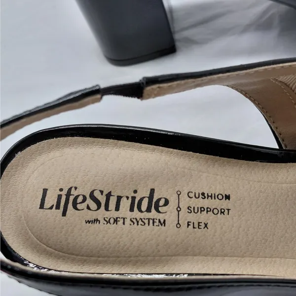 LifeStride Womens Angel Slingback Loafer Pump Sz 6.5 M Black Patent Office Shoe - Image 11
