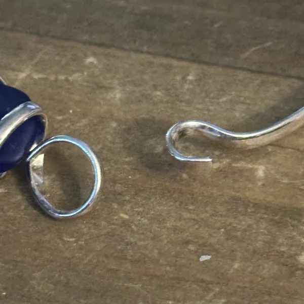 Blue Sea Glass Hinged Bangle Bracelet Silver - Image 5
