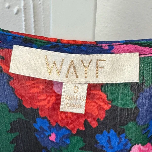 WAYF Floral Wrap V-Neck Smocked Peplum Blouse Long Sleeve Blue Red Small - Image 7