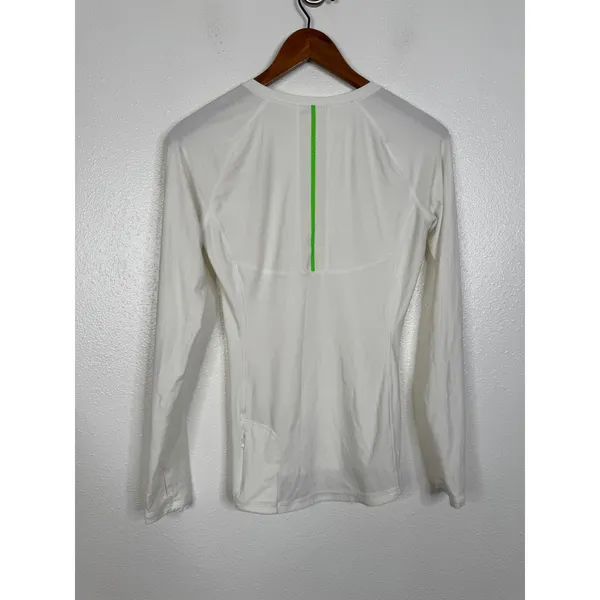 Lululemon White Mesh Panel Long Sleeve V-Neck Running Top Thumbholes Womens 6‎ - Image 2