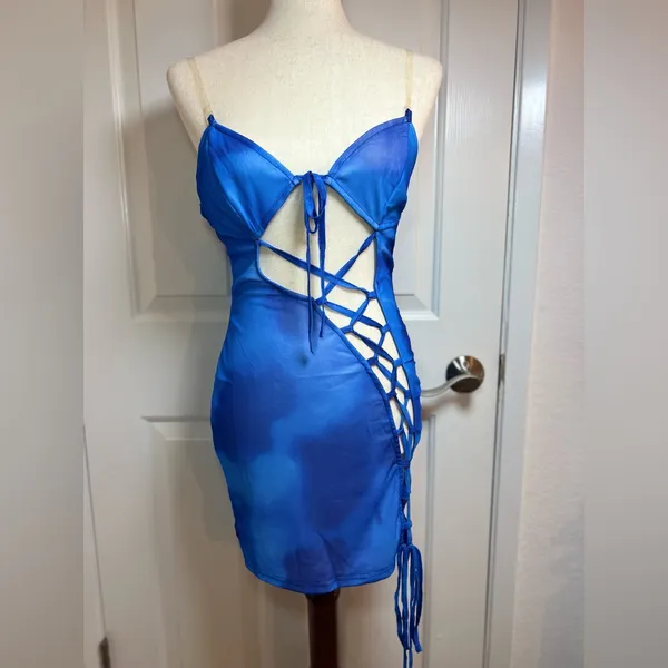Sister Party Blue Lace-Up‎ Mini Dress - Image 3