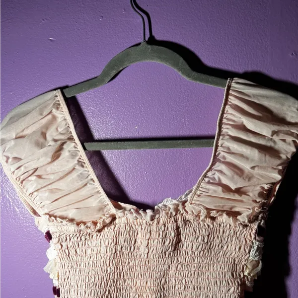 Kimchi Blue Ruffled Square-Neck Crop Top in Blush with Purple Accents - Image 4