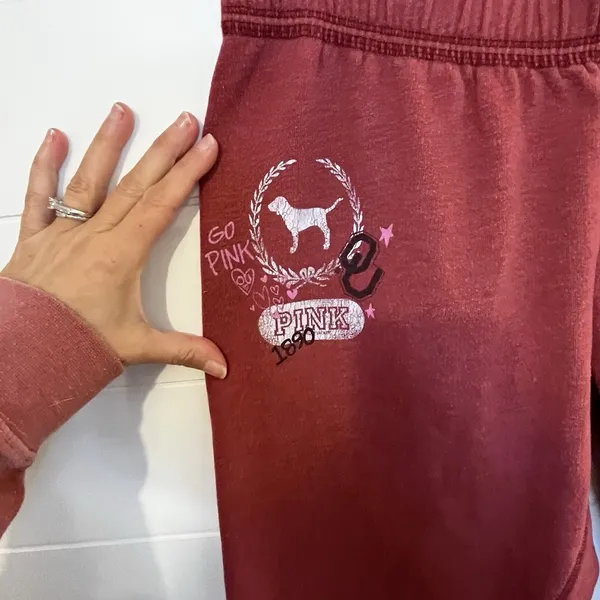 Victoria's Secret Pink Vintage Oklahoma Sweatpants Crimson & Cream Meet Pink Jones Mitchell Tag - Image 5