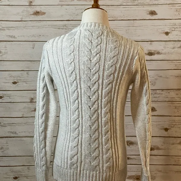Abercrombie & Fitch cream classic preppy beaded cable knit sweater - Image 5