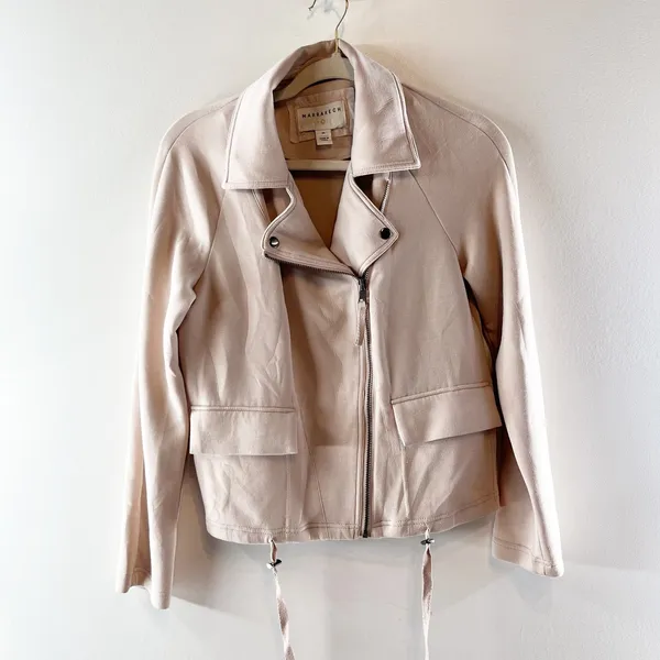 Marrakech Lange Soft Scuba Knit Long Sleeve Full Zip Moto Jacket Beige XS - Image 2