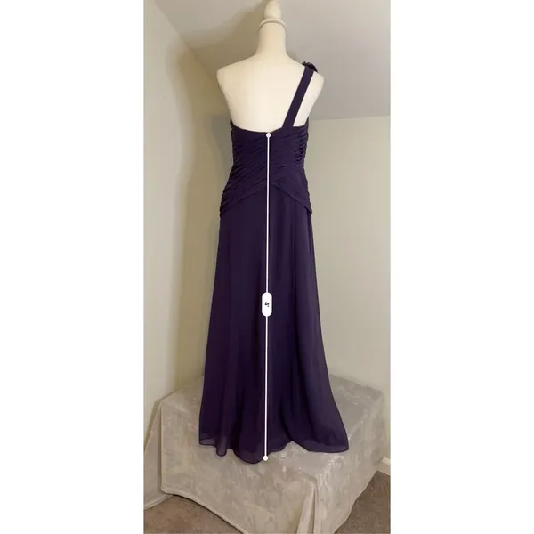 David's Bridal Women’s Wedding Guest Party Gown Bridesmaid One shoulder Dark Purple 10 - Image 6