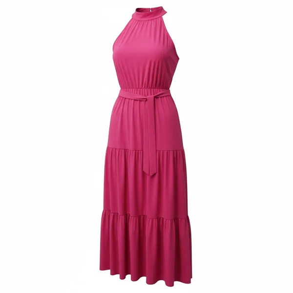 Loveappella Polish Pink Tiered Halter Maxi Dress Size Large NWOT - Image 5