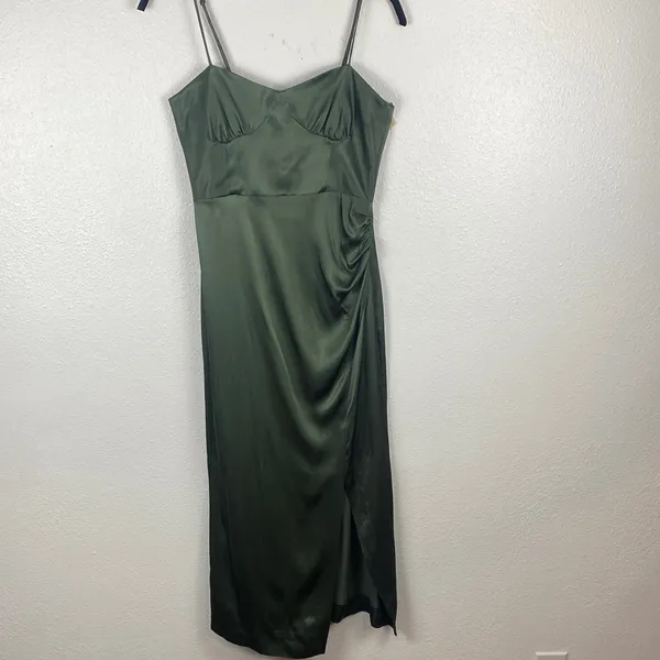 Zara Dark Green Satin Midi Dress Size S 100% Viscosa - Image 2
