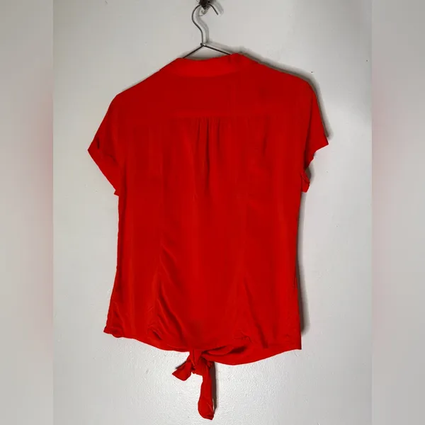 Maeve by Anthropologie Red Button Down Tie Front Shirt Sleeve Collar Top 0‎ - Image 2
