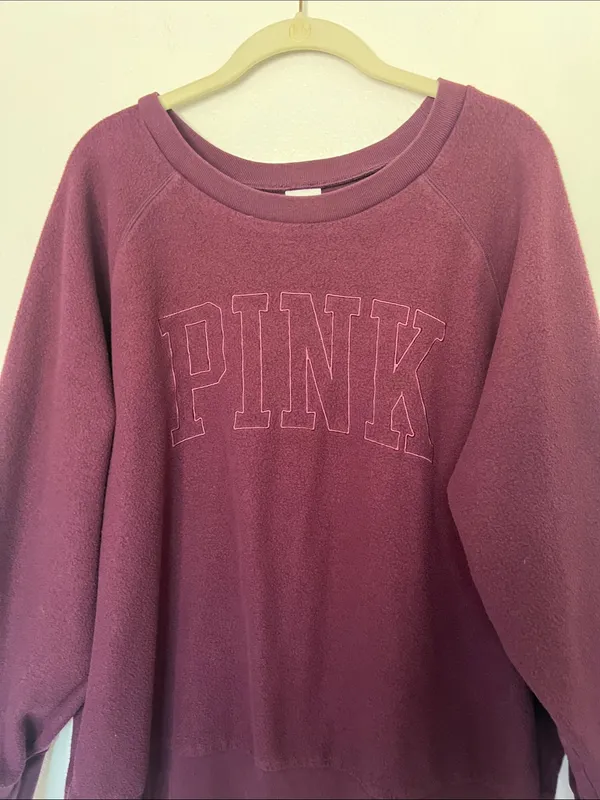 EUC PINK Embroidered Pullover Sweatshirt - Deep Wine sz L - Image 2