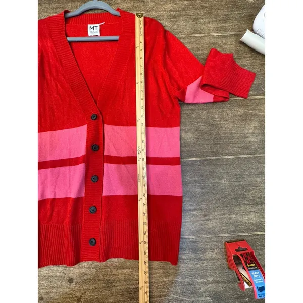Madeleine Thompson Womens‎ Button Del Ray Cardigan Sweater Red & Pink Striped - Image 7