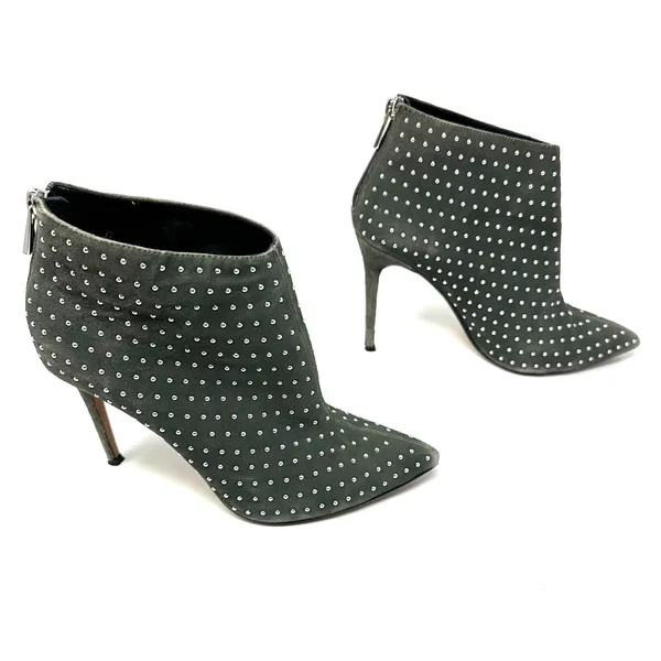 Raye Size 7.5 Boots‎ Gray Rhinestone Studded 4" Heel Back Zip Bootie Pointed Toe - Image 4