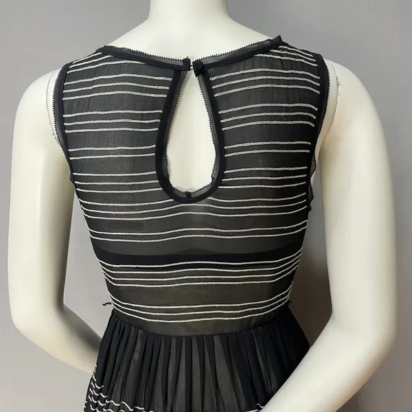 Anthropologie Hitherto Silk Dress Stripes Retro Sleeveless Fit‎ and Flare Black - Image 6