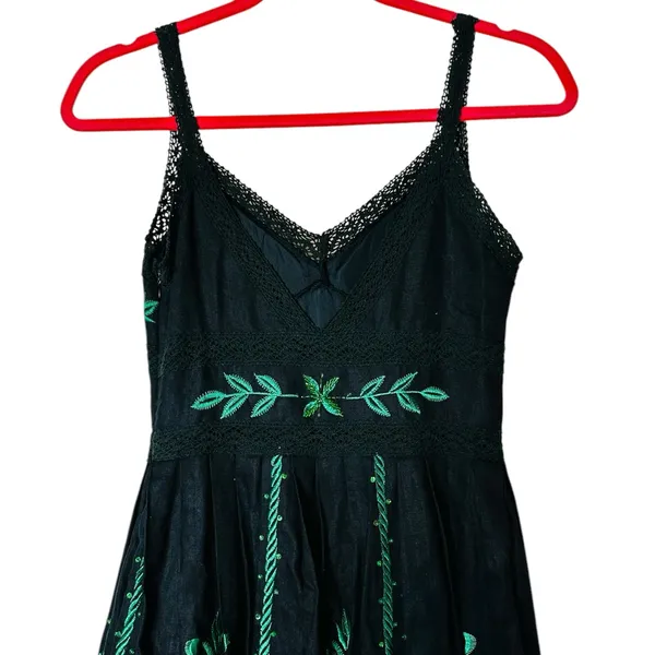 Vintage Sue Wong Linen Midi Dress Beaded Embroidery Summer Party Vacation - Image 10