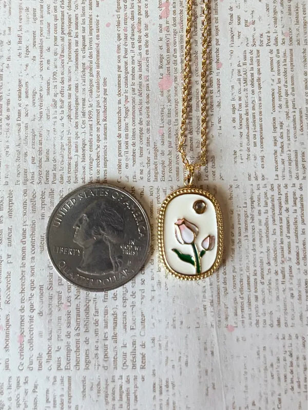 Handmade gold tone stainless steel cute chic tulip necklace🌷🩷 - Image 6