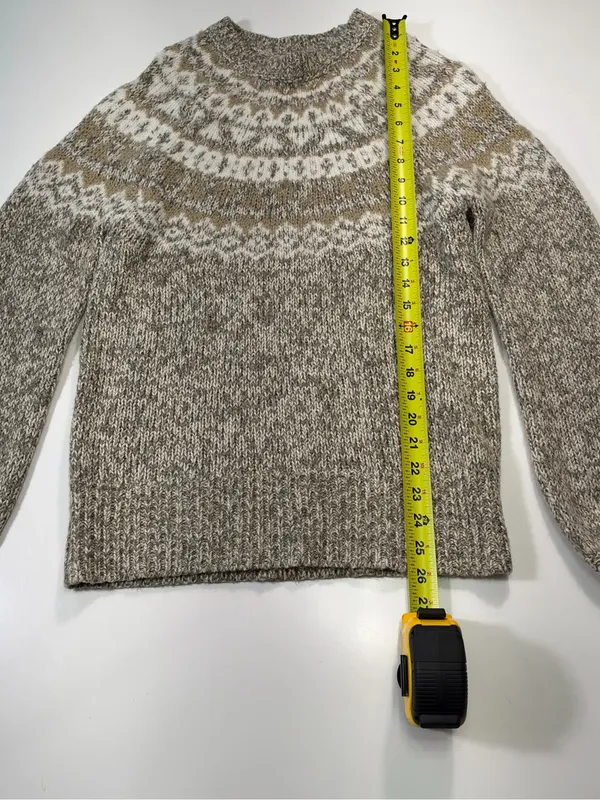 LOFT Cotton Wool Blend Brown & Cream Fair Isle Crewneck Sweater - Image 3