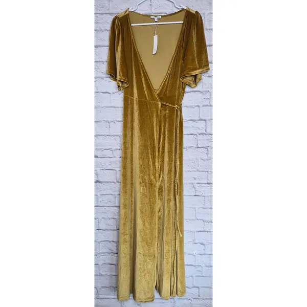 Baltic Born Katelyn Velvet Maxi Wrap Dress S Gold Mustard Wedding Guest Formal - Image 2