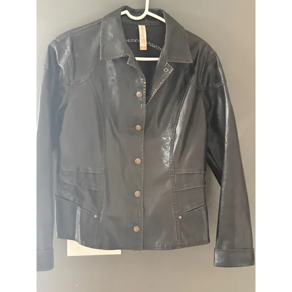 No Boundaries Vintage Y2k‎ Womens Brown Faux Leather Button Front Jacket XL Moto - Image 3