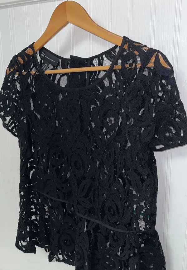 International Concepts Black Lace Peplum Blouse.Buttons - Image 2