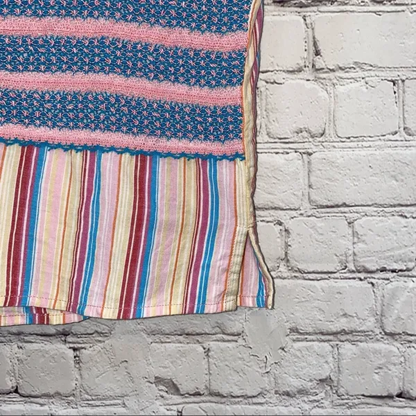 Oorez Multicolor Stripe Button Front Boho Top Smocked‎ Waist Blouse - Image 3