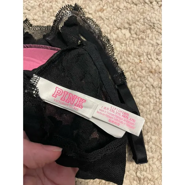 Pink By Victorias Secret Lace Bralette Size Small Black Color Stretch - Image 3