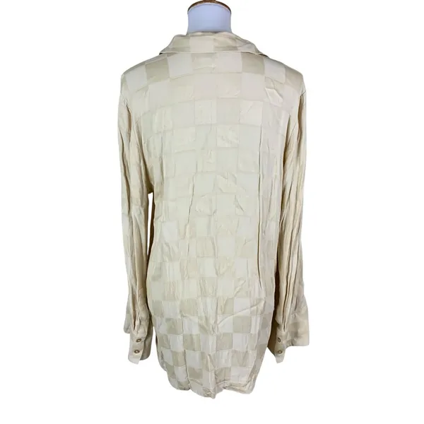 L'Academie Cream Textured Button Blouse Tunic Lightweight Chic Minimalist M - Image 4