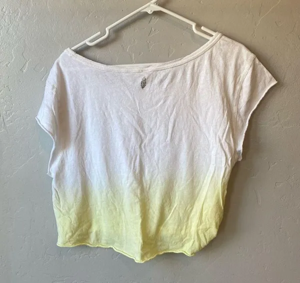 FP Movement by Free People Hold It Down Yellow Dip Dye Knot Hem Crop T-Shirt - Image 3