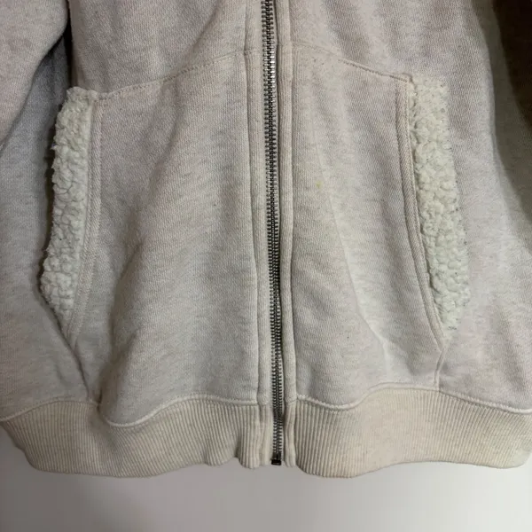 Aerie Women Medium Oatmeal Heather Sherpa Lined Hood Full Zip‎ Hoodie Sweatshirt - Image 3