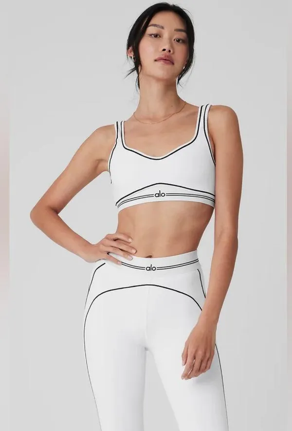 NEW ALO Yoga Airbrush Heart Throb White & Black Sports Bra Size L - Image 2
