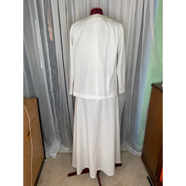 wedding dress jacket white silver V neck Vintage 1970’s sz s - Image 9