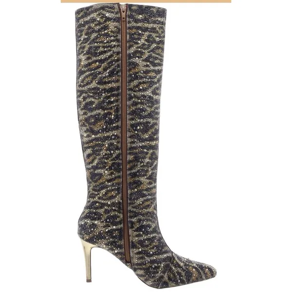 Betsey Johnson Women's Brea Tall Boot Size 6.5 Leopard Print All Over Rhinestone - Image 3
